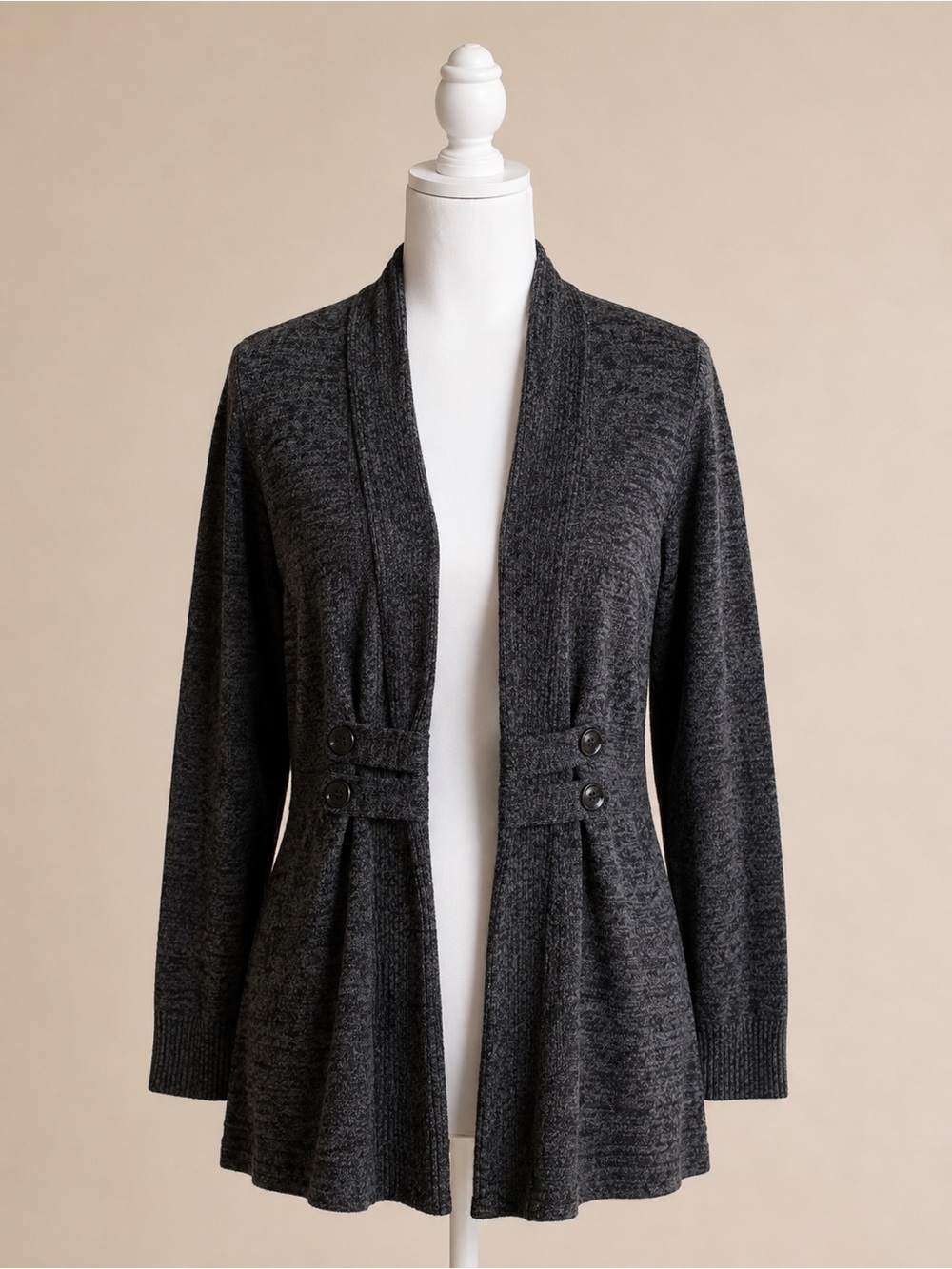 APT. 9 Dark Gray Open Front Cardigan Sweater XL Button Accent Knit